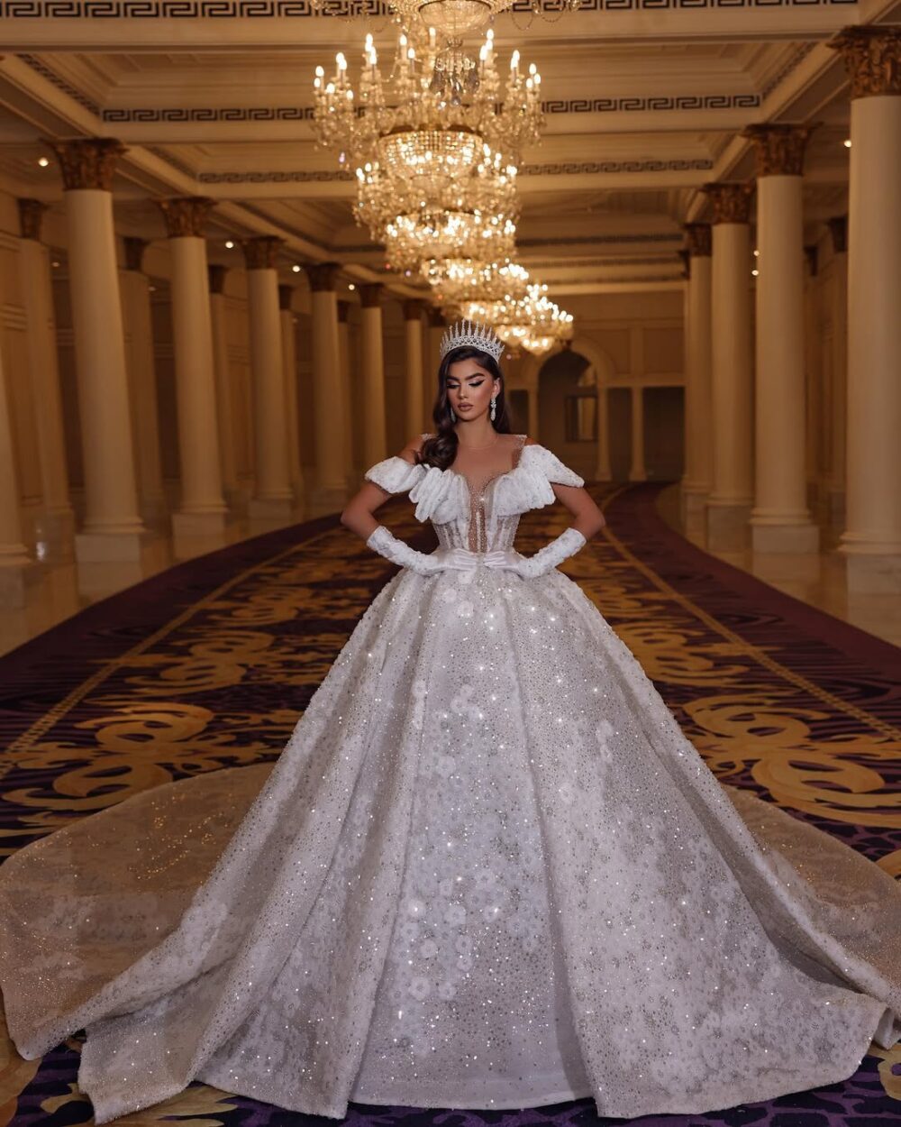 Regal Sparkling Off-Shoulder Ball Gown Wedding Dress