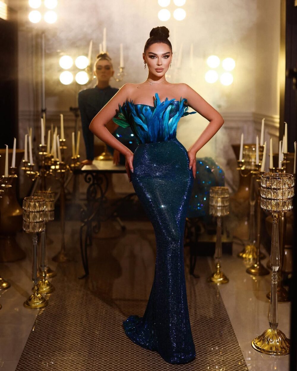 Royal Blue Feathered Gown