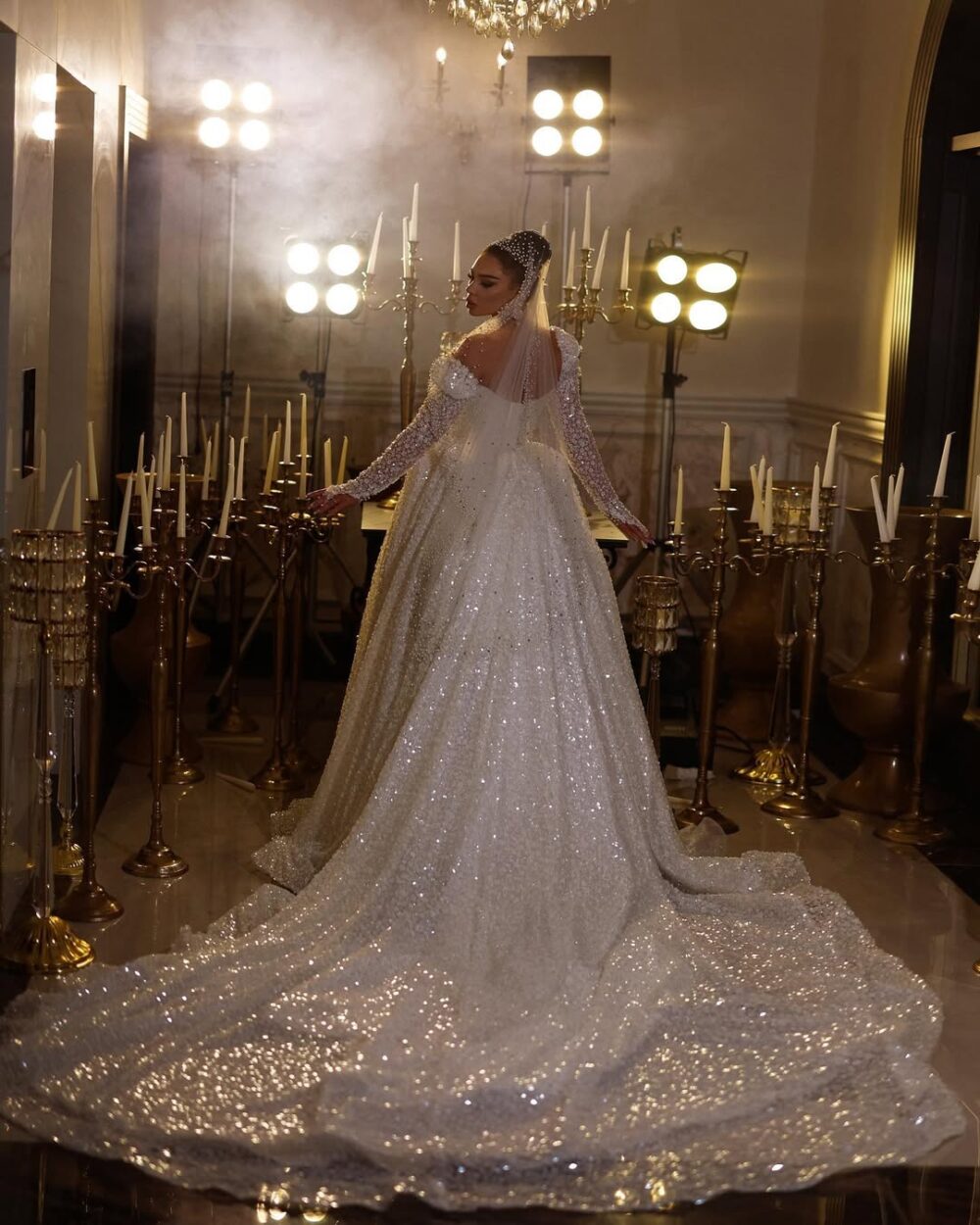 Royal Sparkling Long-Sleeve Ball Gown - Image 3