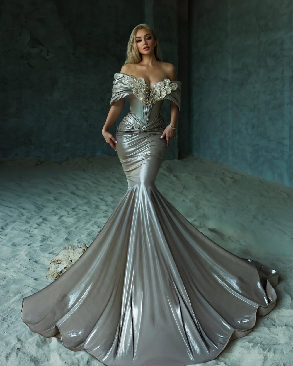 Moonlit Elegance Metallic Gown