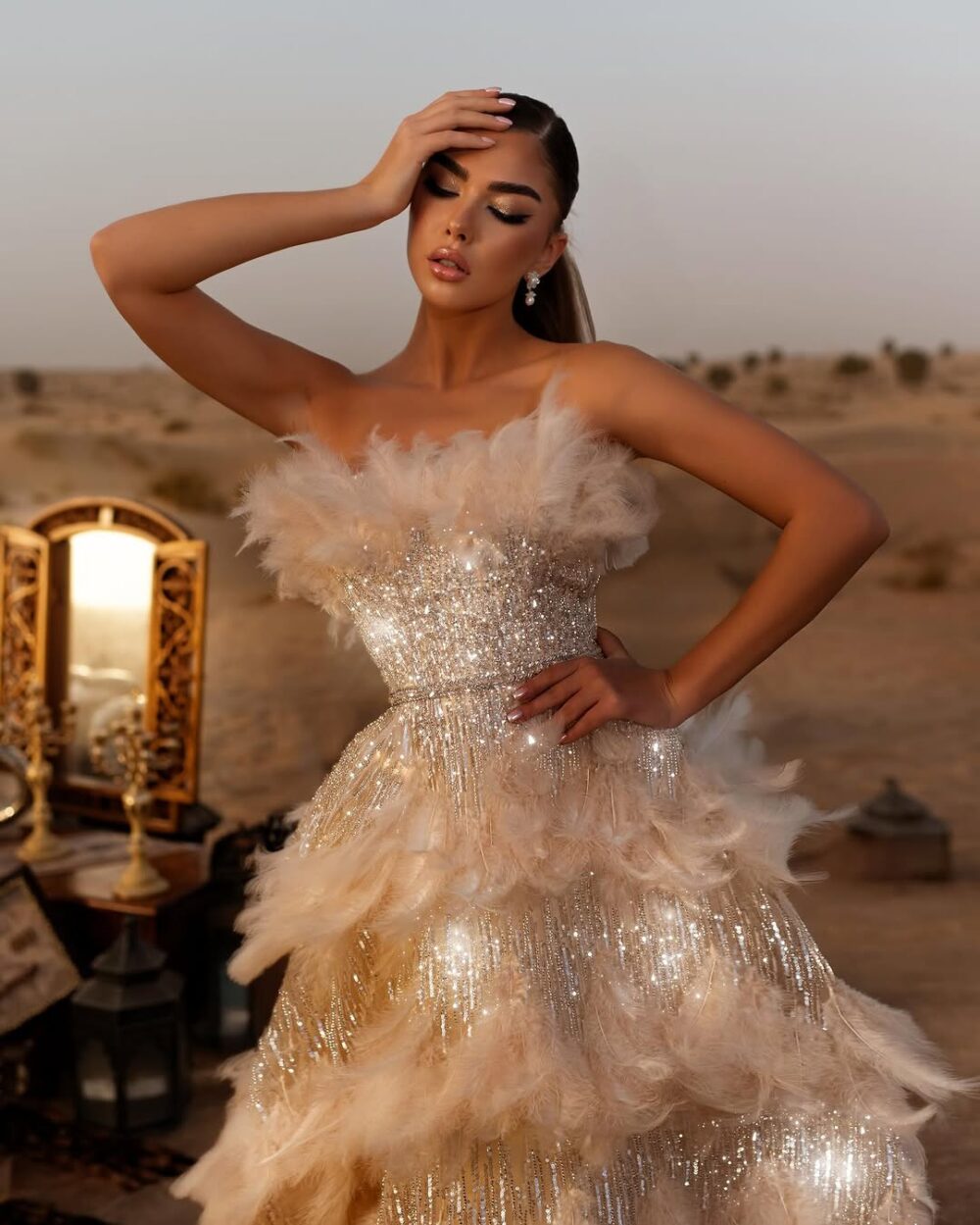 Feathered & Crystal Embellished Ball Gown - Image 2