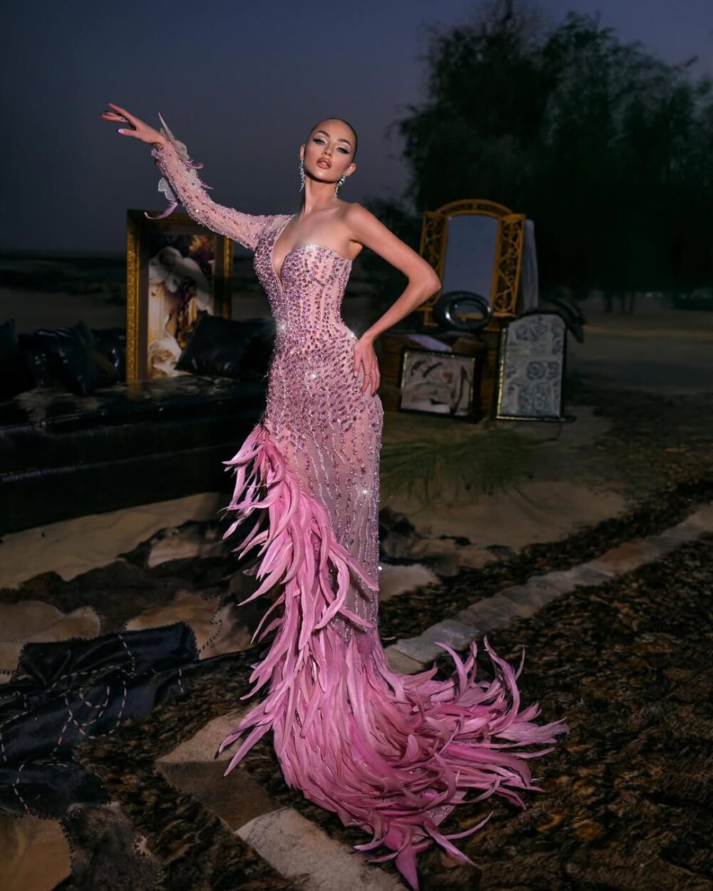 Celestial Blush Feather Gown